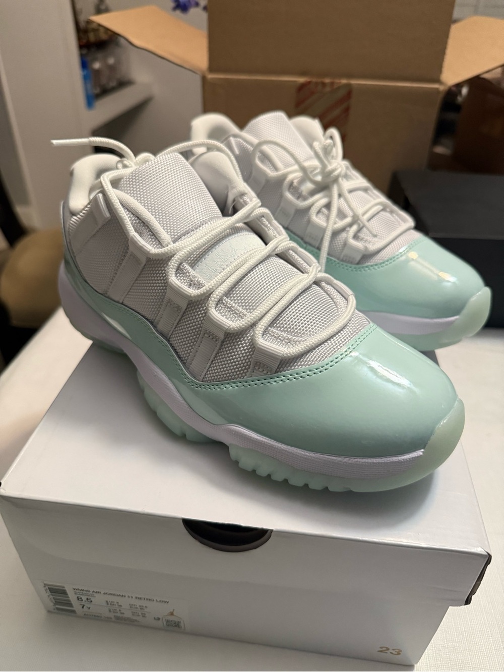 Jordan Kids Mint Green and White Low-Top Sneakers